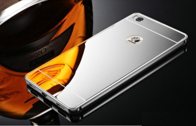 Други Бъмпъри за телефони Луксозен алуминиев бъмпър с огледален твърд гръб за Huawei P8 GRA-L09 сребрист